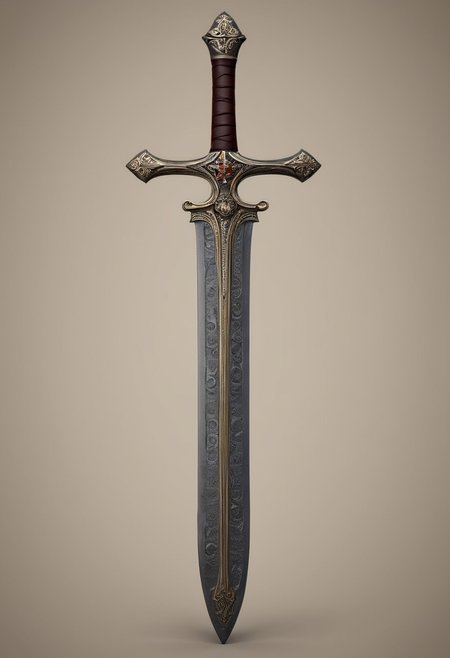 (medieval_sword:1.4), (engraved_blade:1.5) with Latin_inscriptions, (cross_design:1.4) in the shape of a crucifix, leather_wrapped_handle, handmade_design, medieval_engravingultra_detailed_texture, PBR_material, , 8k,