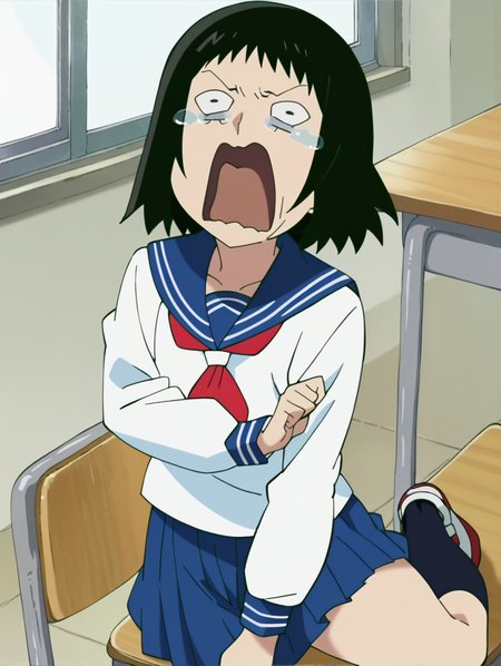 score_9, score_8_up, score_7_up, score_6_up, score_5_up, score_4_up,,  source_anime,rating_safe,, ,
, BREAK, uncensored,
1man,1girl, , open mouth, looking at viewer, ,
 <lora:mobp_kuratatome:1>, kuratatome, medium hair,  black hair, sanpaku, black legwear, blue skirt, long sleeves, pleated skirt,  school uniform, serafuku,  anime screencap, 
solo,  
classroom,
 <lora:concept_aquascreaming_ponyXL:1>,aquascreaming, screaming, open mouth, crying with eyes open