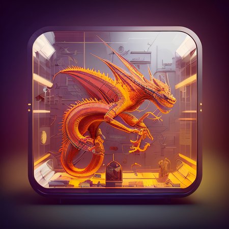 knollingcase, isometic render, a single fire dragon, full body fire dragon, isometric display case, knolling teardown, transparent data visualization infographic, high-resolution OLED GUI interface display, micro-details, octane render, photorealism, photorealistic