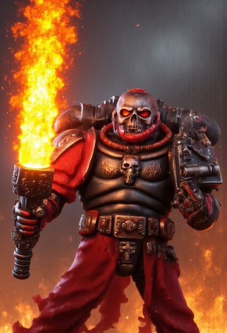Absurdres, score_9_up, source: Games Workshop, Warhammer 40K, male Legion of the Damned phantom space marine firing a melta, volumetric lighting, project unreal engine, bokeh,