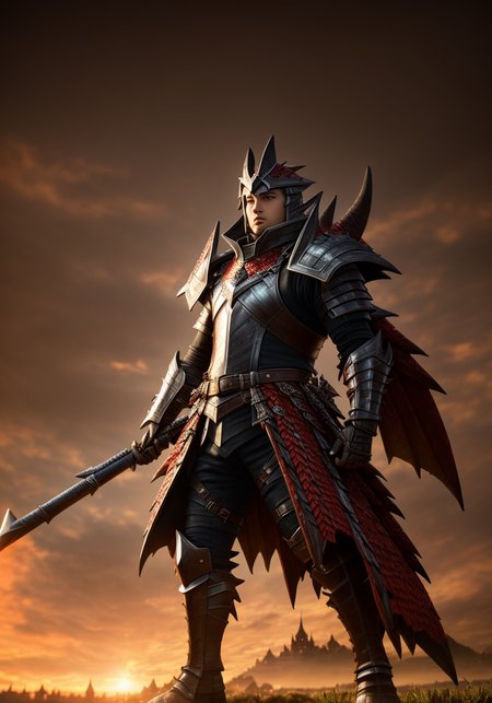 Masterpiece, high resolution, Monster Hunter style, man wearing Rathalos Armor, 8k, highly detailed,daylight, medieval background, European medieval castle background , looking at the viewer, sexy, dreamlikeart,  <lora:Rathalos_Armor:0.5>,  (upper body focus:1.3), ikemen