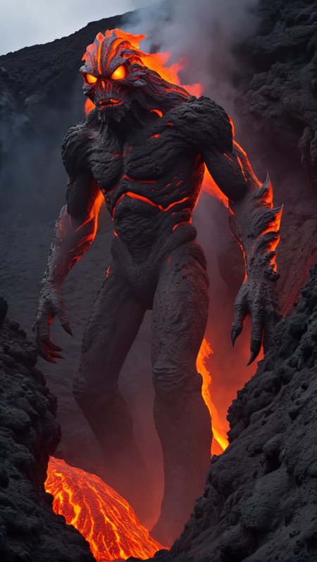 <lora:é²åä¸æ´¾@å¥å¹»ä¸çXL:1>,Lava Monster, Monster Living in Volcanic Lava Cliffs, Unsettling Atmosphere, Full Body, High Detail, Ultra High Resolution, 32K UHD, Best Quality, Masterpiece,