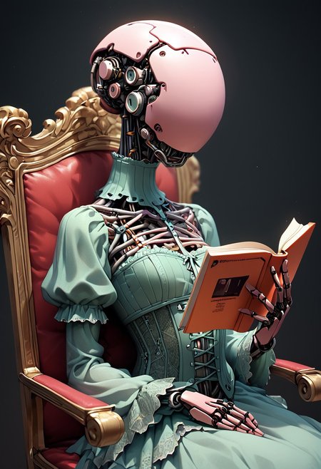 easynegative, source_anime, extremely detailed, score_9, score_8_up, score_7_up, score_6_up, object_head, h3ad, <lora:Insert_Head_Here:1>, phonogram, faceless, object_head, bio mechanical, headless, corset, holding reading, close up, head focus, portrait, no eyes, no mouth, no chin, bedroom background, sitting in chair, detailed background,