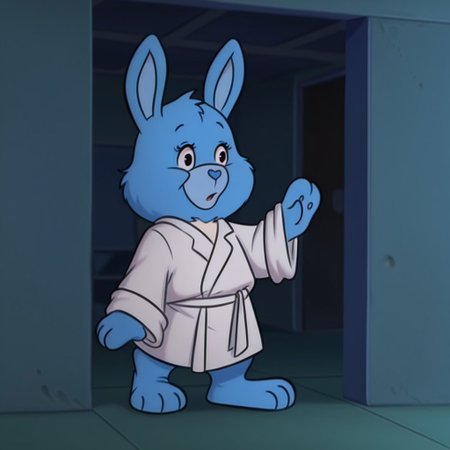 masterpiece, best quality, amazing quality,  swiftHrtil, semi-anthro, female, rabbit_girl, blue fur, black eyes, white robe, white sash, inside,