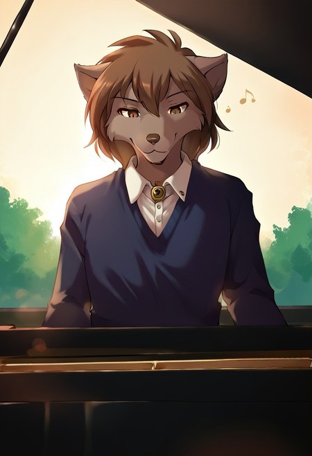 score_9, score_8_up, score_7_up,score_6_up,score_5_up, source_furry
BREAK
solo, furry male anthro, (smug, seductive), white shirt with collar, white trousers, gold watch (outdoors, sitting, playing instrument, piano, implied playing piano, playing piano, upper body, classroom, music, musical note, grand piano), front view
BREAK
<lora:Zen-Twokinds-SDXL-AnonTK-V1:0.85>, zen-twokinds, keidran, wolf tail, <lora:p:0.35>, playing_piano_front_view, <lora:Playing_piano_front_view:1>