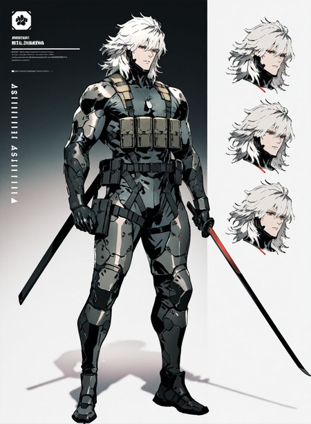 masterpiece,best quality,amazing quality,very aesthetic,absurdres,newest, huge filesize,
<lora:spo_sdxl_10ep_4k-data_lora_webui:0.5>,
<lora:add-detail-xl:1>
1boy, short hair, muscular male,  holding sword,   red eyes, full body,Bio-Ninja, white hair, medium hair, Setting illustration,
raiden \(metal gear\), 
Machine armor,dog tags, 
simple pencil sketch, spot color, <lora:Yoji:0.8> yoji_shinkawa,