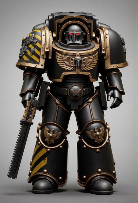 Score_9_up, absurdres, Source: GamesWorkshop, best quality, expressive eyes, perfect face, space marine, Iron Warriors Traitor Astartes Chapter space marine in terminator armor holding a chainsword, terminator helmet, full body, volumetric lighting project unreal engine, mantisdetailerse, adddetails, <lora:PeopleCountSliderLoRAv1:2.0>, <lora:warhammerAdeptus_v1:0.7>,