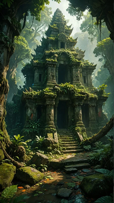 Jungle temple swallowed by nature. weird unique point of view,weird camera perspective,
creative, cinemativ, movie theme, movie artwork. 
(masterpiece, award winning artwork)
many details, extreme detailed, full of details,
<lora:WildcardX-XL-Detail-Enhancer:0.85> <lora:add-detail-xl:0.95>
<lora:MJ52:0.31>
 <lora:Painted World:0.21> painted world, colorful splashes 
<lora:ral-apoctvisn-sdxl:0.15> ral-apoctvisn
 <lora:xl_more_art-full_v1:0.185>
 <lora:RMSDXL_Darkness_Cinema:0.31> 
<lora:RMSDXL_Creative:0.26>
(prompt by @AIDigitalMediaAgency:0.01)