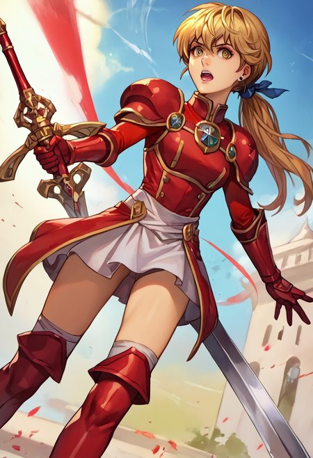 score_9, score_8_up, score_7_up, source_anime,
, (best quality) , (highly detailed) ,masterpiece ,absurdres ,detailed face ,beautiful face ,
<lora:pony_xl_Hildegard:0.8>,Hildegard,score_9,score_8_up,1girl,female,kawaii,solo,short hair,earrings blond hair
 odogaron beta armor,red mask,red gauntlets,red thighboots,1girl,weapon,long hair,solo,holding,yellow eyes,open mouth,sword,holding weapon,ponytail,looking at viewer
best quality, masterpiece, very aesthetic, ,
OverallDetail