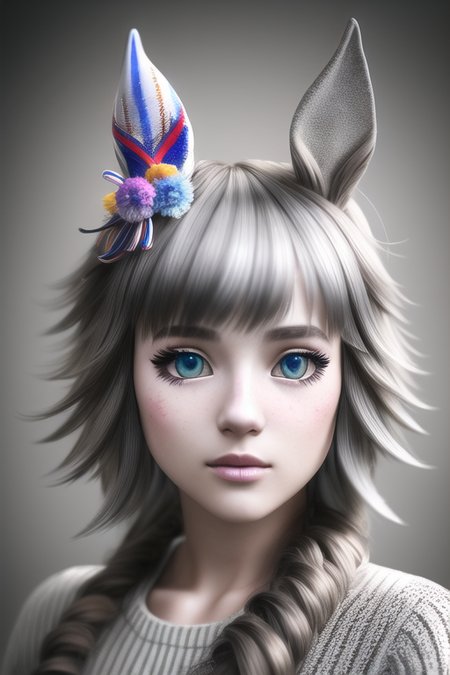 <lora:wonderacute:1>, (((photorealistic))), (((real))) (((cinematic photography))), HDR, octane rendered, unreal engine, hyperrealistic, extremely detailed, best quality, masterpiece, colorful, bokeh

a beautiful girl with animal_ears and hair_ornament, 


grey background, simple background