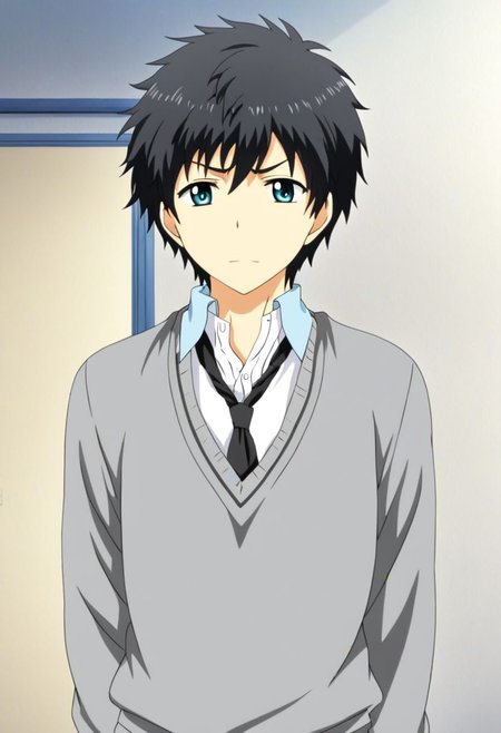 high resolution, solo, best quality, 1Boy, Arata Kaizaki, Black Hair, school, school uniform, OverallDetail