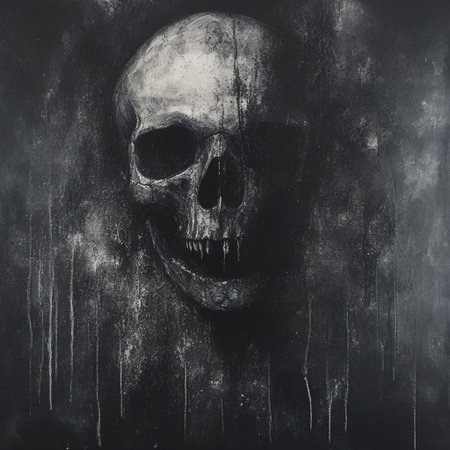 novuschroma64 style, one half of a human skull which has been fractured and detoriated after many long years