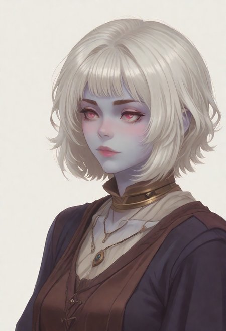 score_8_up, score_7_up, score_6_up, dnd <lora:dnd_flat:0.95> 1girl Raphtalia, portrait, blue skin <lora:Crude:0.6> (wizard clothes:1.2) , jewelry, short BOB hair, WHITE hair, PINK eyes, close up, side view. 
WHITE BACKGROUND