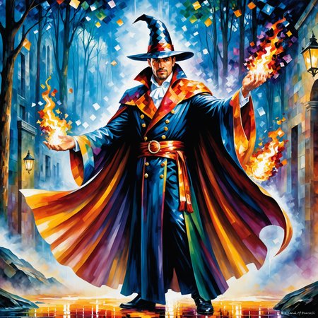 , conjurer
, full body length digital painting by (((Leonid Afremov) and Angus McKie) and Steven Meisel) and Brian Mashburn
<lora:more_art:0.75>
<lora:huge_anime_eyes:0.50>
<lora:attractive:1.0>
<lora:great_lighting:1.00>
<lora:aesthetic:1.0>
<lora:clothing_slider:1.00>
<lora:photorealistic_portrait:1.00>
