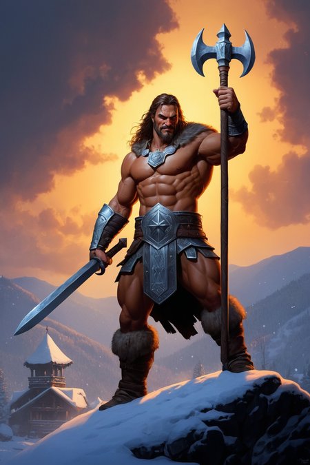 by Andrew Ferez and Igor Zenin and Phil Koch in the style of Sam Spratt and Patrick Woodroffe,  <lora:watercolor_v1_sdxl:0.90> ,  barbarian