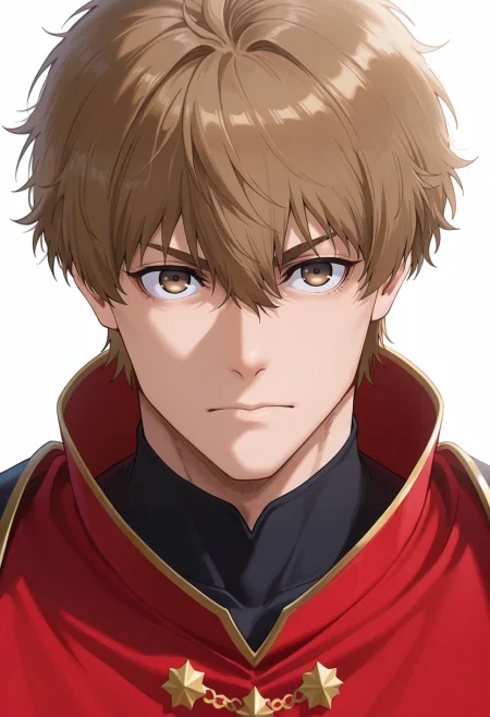masterpiece, best quality, intricate details, semi-realistic, , 1boy, solo, male focus, <lora:asahi_naruhaya_ilxl:0.92>, asahi_naruhaya, brown hair, brown eyes, short hair, hair between eyes, bangs, , , king costume