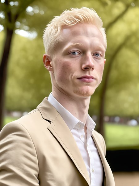 professional photograph, high resolution, 30yo drewsynthxl, portrait, solo, realistic, expressionless, albino,
face focus, ,
in the park, overcast