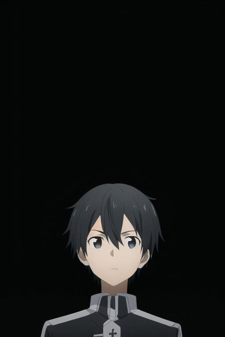 high resolution, professional photography, best quality, 1Boy, Kazuto Kirigaya, Black Hair, Black Eyes, cool, Mysterious black background, Movie lighting, a sense of atmosphere,