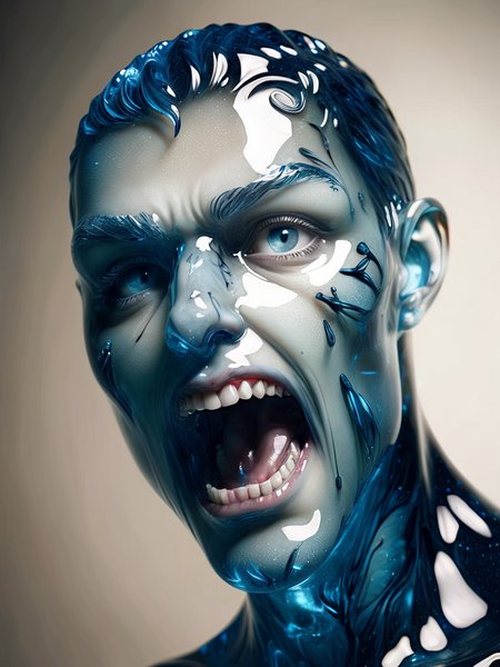 schizophrenia as an animal, hyperrealistic, , foreshortening, by Stefan Gesell <lora:ral-blueresin-sdxl:1> made of ral-blueresin