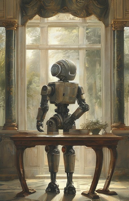 masterpiece,best quality,<lora:tbh195-sdxl:0.9>,illustration,style of Titian, portrait of Housework robots