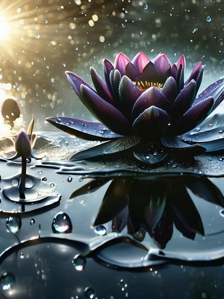 DonMM4g1cXL  fantasy black water lily flower ingrid-elias-style lens flare, water drops, ominious fairyland background <lora:ingrid_elias_style_v2:1>  <lora:DonMM4g1cXL-v2.1:1>