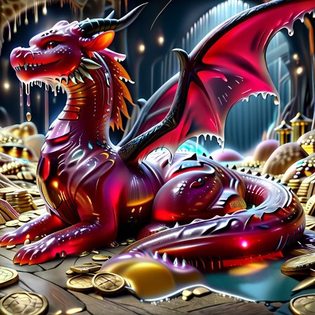 1dragon, highly detailed black  dragon, black dragon made out of slime, scaly black slime dragon, slime dragon with red eyes, black slime dragon laying in its hoard, black slime dragon with wings, dragon wings, detailed claws, detailed feet, detailed tail,
multi-colored gems made out of slime, in a room of treasure made out of slime, tiny gold coins and bars made out of slime, piles of tiny coins, piles of tiny gold slime coins, piles of gold slime, tiny gold slime coins, only tiny coins, translucent slime coins, 
treasure-room, treasure, gemstone, coins, gold bars, gold pile, 
everything made of slime, No simple background,
((translucent slime)), ((transparent slime)), (bioluminescent slime), sl1m3, slime, ais-blmn, watce, je11y, thickwater, great lighting, ral-lava, even lighting, no bright spots, saturated colors,