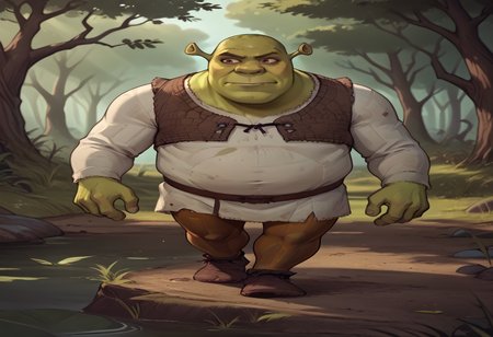score_9, score_8_up, score_7_up, score_6_up BREAK wideputinmeme,swamp,ull body,walking, shrek, green skin  <lora:widePutinMemeDora_v10:1>   <lora:Shrek_XLPD:0.8>
