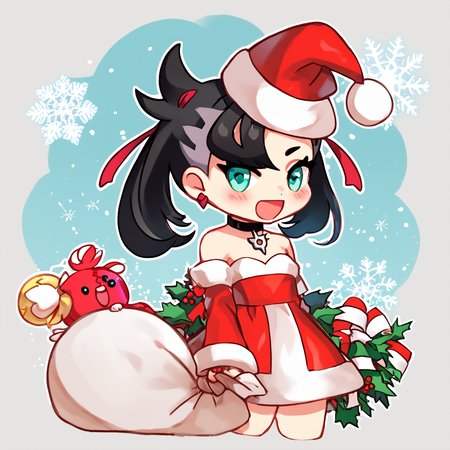 score_9, score_8_up, score_8, medium breasts, (curvy), cute, eyelashes,       BREAK, , BREAK, zzMarnie, aqua eyes, black choker, black hair, <lora:MarnieP3:0.8>,, zzPadoru, blush, smile, open mouth, meme, holding sack, santa hat, dress,  ,<lora:PadoruMemePDXL:1.0>,  ,<lora:Style55_PDXL:0.3>,  , BREAK,  smile, looking at viewer, cowboy shot,  embedding:zPDXL, Expressiveh, <lora:Expressive_H-000001:0.4>,