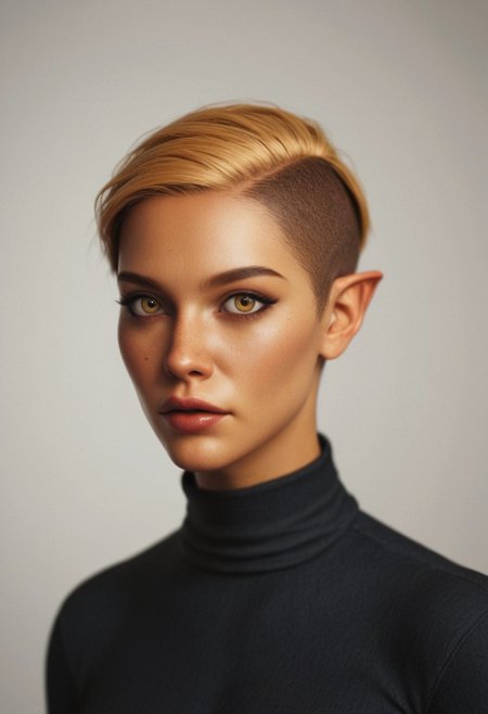 (score_9, score_8_up:1.1), score_7_up, rating_safe, 1girl, a gorgeous high elf mage, altmer, (alien yellow skin), (alien golden skin), tall and feminine, magical elf very large yellow eyes, short yellow golden hair in asymmetrical pixie cut, (short pixie cut hair), supermodel look with pronounced sharp cheekbones and narrow sharp long chin. (golden sorcereress robes). Dynamic and playful pose, <lora:EdobESO_XL_v1.0:0.95>, high elf, skyrim altmer,  <lora:1dkXLP:0.25>, <lora:add-detail-xl:0.3> <lora:RELSM_v1:0.4>,  <lora:SDXLHighDetail_v5:0.3> Painstaking Attention To Details, <lora:fantasy_world_pony:0.7>