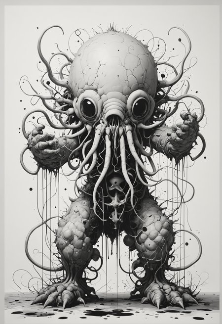 absurd surrealism,  primordial creatures,   clean sharp focus, detailed,Christopher Wool