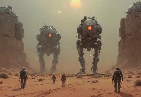  (((army of mechanical robots marching across a desert planet))),(((armada))) ,mecha,gundam_00, gundam, gundam_exia, ,military,grey armor, armored, weapons, laser, cannon, Panzerblitzechse, robust construct,unbreakable, unstoppable, invincible, heavy armor,joints,oil,cables,massive multiple legs,engines,light particles, science fiction, detailed reflections,glow,energy sparks,dense fog,
best quality,masterpiece,absurdes,disturbing,action,mood contrast between subject and background,outstanding,proffesional, masterwork,dynamic composition,in dynamic,(deep colors),fluorescent colors,colorful,color contrast,primary colors,no gradients,chiaroscuro,  concept art, High angle From avove, camera from above, Bird's-eye view, aerial shot view,atompunk,dieselpunk,teslapunk, post-apocalypse,dystopia, futuristic,high-tech,cybernetic,(((no humans)))
outstanding, proffesional, masterwork,epic scale,deep image visualisation,