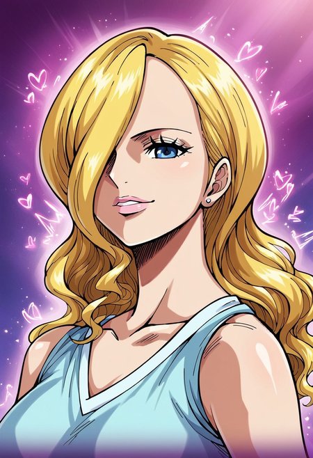 VinsmokeSoraOP, 1girl, solo, long hair, blonde hair, curly hair, blue eyes, lips, lipstick, makeup, large breast, hair over one eye, long dress, light blue dress, dress ornament, elbow length sleeves, cleavage, collarbone,
seductive pose, sexy pose, tease,  in the spotlight, , 
 score_9, score_8_up, score_7_up, beautiful aesthetic, very intricate, high quality details,vibrant, highly detailed, award-winning, professional,anime artwork, anime style, studio anime, athletic, curvy body, athletic girl, perky tits,large breast,perfect tits, round breasts, nipple outline,looking at viewer, pinup pose,teasing, dynamic lighting, cinematic, smug, better than you, aura of temptation, highly detailed, high resolution, masterpiece, detailed clother, detailed background, highly detailed, ((sound effects)) comic layout,