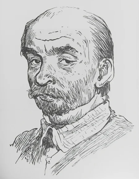 <lora:mig3:1>, reate a detailed and expressive black-and-white portrait of a man in the style of Vladimir MÐ¸Ð³ÑÐ½ov, the Soviet children's book illustrator. The portrait should feature soft, flowing lines and subtle textures, with an emphasis on capturing the characterâs personality and emotions. Use delicate cross-hatching and fine stippling techniques to create depth and shading, while keeping the overall aesthetic simple and elegant. The man should have a kind, wise, and approachable expression, with attention to his facial features, such as gentle eyes, a thoughtful smile, and a slightly rounded, friendly face shape. Avoid heavy contrasts or harsh details; instead, focus on creating a warm, nostalgic atmosphere reminiscent of mid-20th-century illustrations. Ensure the composition feels timeless and evokes a sense of quiet storytelling, <lora:lenin:1>, LENIN