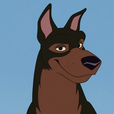 score_9, score_8_up, score_7_up, Expressiveh, masterpiece, best quality, highly detailed, realistic,  1boy, solo, (BusterLT, furry, feral, canine, doberman, black eyes, black nose, black body, black fur, brown body, brown fur, two tone body, two tone fur, pink inner ear), upper body, blue background, simple background, closed mouth, smile, looking at viewer