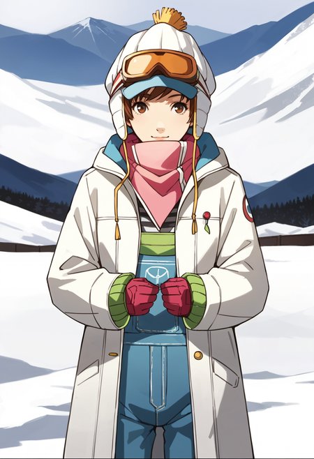 score_9, score_8_up, source_anime
1 girl, solo, cute face,
p4chie, satonaka chie, short hair, brown hair,
p4chie-ski, hat, goggles, goggles on head, scarf, pink scarf, coat, hood, gloves, pink gloves, overalls, 
outside, snowy, mountain, ski lift, cowboy shot,
masterpiece, best quality, ultra detailed,