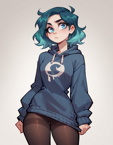 <lora:OC_Rae_Character_LoRA_PonyXL:1>
score_9, score_8_up, score_7_up, score_6_up, 1girl, BREAK,
 Ra3lyn, heavily stylized,  gradient hair, 
pullover, sheer leggings, close-up, drama layer  zPDXL <lora:PonyXL_Gerph_Style_Lora:0.8>