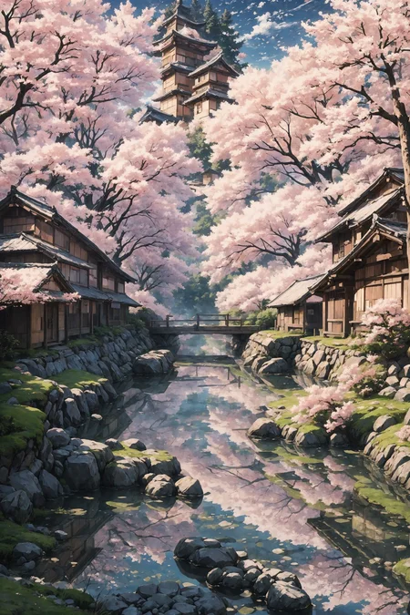 beautiful japanese landscape, (fishers village), Bright Pink short yukata, (very detailed), dog, peasants, sakura trees, bridge, boats, best quality, realistic, sharp focus, sunny sky, natural light, backlight, shadows, high contrast, hdr,  reflections, <lora:Detail Tweaker LoRA add_detail:0.7>  <lora:depth_of_field_slider_v1:5> <lora:SDXLrender_v2.0:0.8>