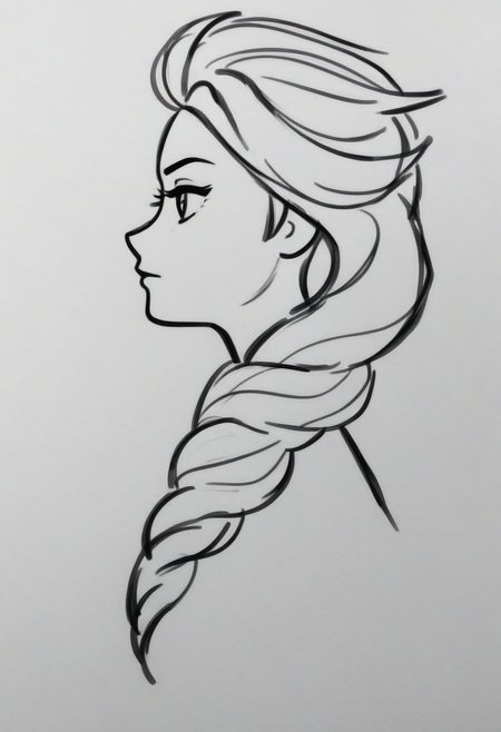 1girl, upper body, princess Elsa,   ((solo)), from side, profile sketch, Minimalism, Greyscale, Stylized