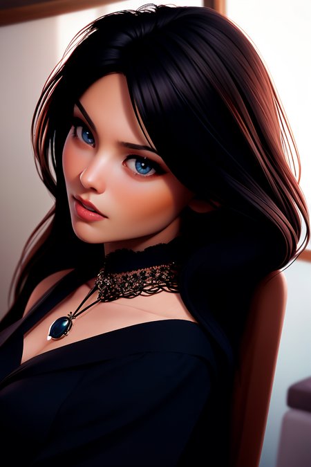 Al1y4W0lf01, 1girl, black dress, black hair, choker, dress, gothic, jewelry, juliet sleeves, lips, lipstick, long hair, long sleeves, looking at viewer, makeup, necklace, puffy sleeves, solo
masterpiece, best quality, intricate details, <lora:backlight_slider_v10:-0.5> <lora:contrast_slider_v10:3>      <lora:weight_slider_v2:0.7>