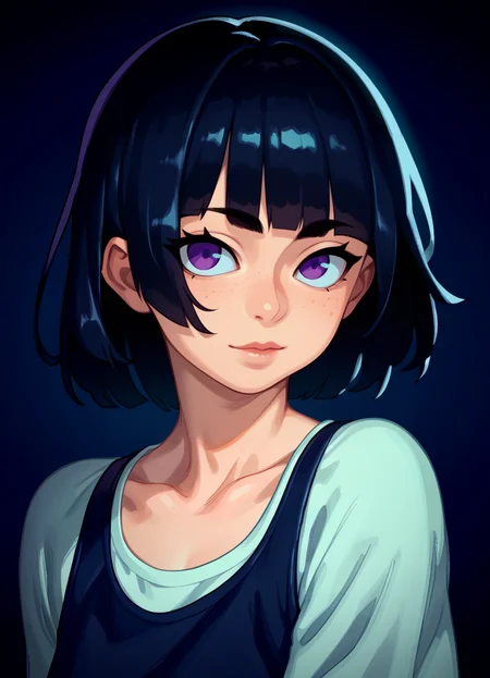 score_9, score_8_up, score_7_up, score_6_up
BREAK
1girl, solo,
black hair, blunt bangs, medium hair, purple eyes,
upper body, looking at viewer
<lora:eigakaPony_locon_e16:1>