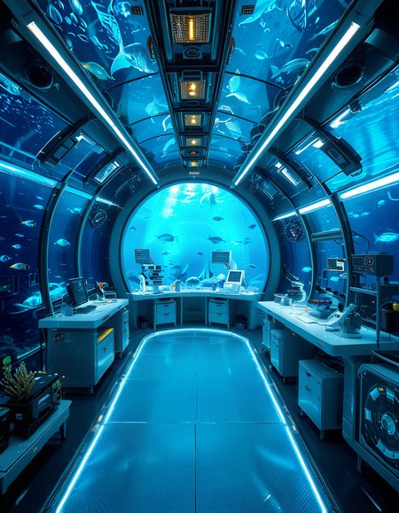A futuristic underwater research laboratory,underwater research l4b0r4t0ry, located deep beneath the ocean's surface, surrounded by vibrant marine life and illuminated by soft, bioluminescent lighting. The laboratory features large, reinforced glass domes offering a panoramic view of the surrounding blue abyss, with schools of colorful fish and rays of sunlight filtering through the water above. Inside, advanced scientific equipment, glowing computer screens, and researchers in modern wetsuits or lab coats are visible, conducting experiments. The structure is sleek and metallic, with curved, aerodynamic designs to withstand water pressure. Coral reefs and marine plants grow nearby, adding natural beauty. The lighting is a mix of cool, bluish tones, with faint yellow lights from the laboratory windows creating a contrast. The atmosphere is calm yet futuristic, with a focus on scientific exploration and harmony with the marine environment.
<lora:SDXLFaeTastic2400:0.4> <lora:extremely_detailed:0.4> extremely detailed, <lora:underwater_research_l4b0r4t0ry:1>