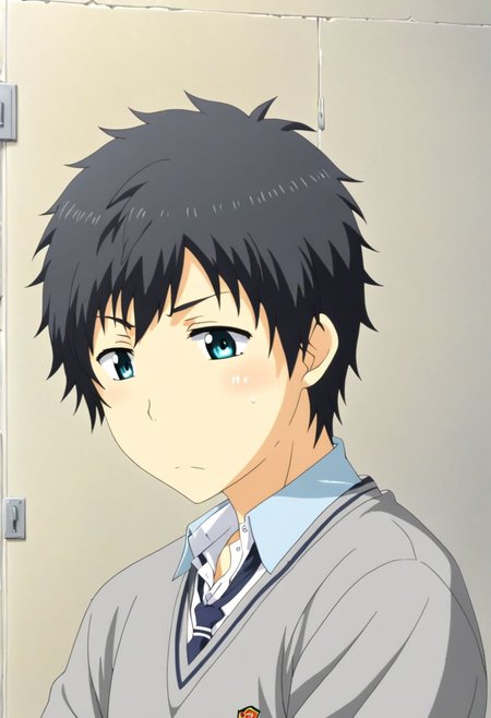 high resolution, solo, best quality, 1Boy, Arata Kaizaki, Black Hair, School Unifor, School Life, OverallDetail