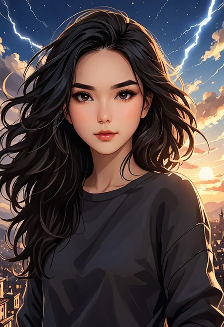 Score_9, score_8_up, score_7_up, score_6_up, (absurdres, best quality, (masterpiece:1.4), very detailed clothings), intricate detail, realism,
((the-same-person-only-from-now-on, set-up-on-the-following-description, always-the-same-look)), 1girl, black hair, long messy hair, light toned skin, brown sweater, selfie, view from above, upper body view, artistic background, stylized, dramatic lightning,