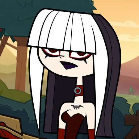 score_9, score_8_up, score_7_up, score_6_up, score_5_up, score_4_up, 1girl, pale skin, two-tone hair, white hair, black hair, makeup, blunt bangs, long hair, small breasts, narrow waist, wide hips, looking at viewer, high quality, highres, masterpiece,  <lora:Crimson:1>