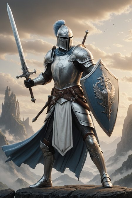by JennyBird Alcantara and Brian Mashburn,   pastel drawing <lora:pastel_drawing:1.00> ,  cinematic photo <lora:juggernaut_cinematic:1.00> _ ,   character, sword and shield <lora:sword_and_shield:0.45>