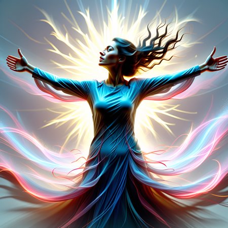 3l3ctr0 woman with raised arms