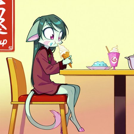score_9, score_8_up, score_7_up,lilith_calah,
1girl,solo,furry,tail,dark green hair, source_furry,
 ,<lora:lilith_calah_illustrious:0.8>,
masterpiece, child, kid, 
restaurant, sitting at table, eating ice cream, ice cream on cheek, adorable