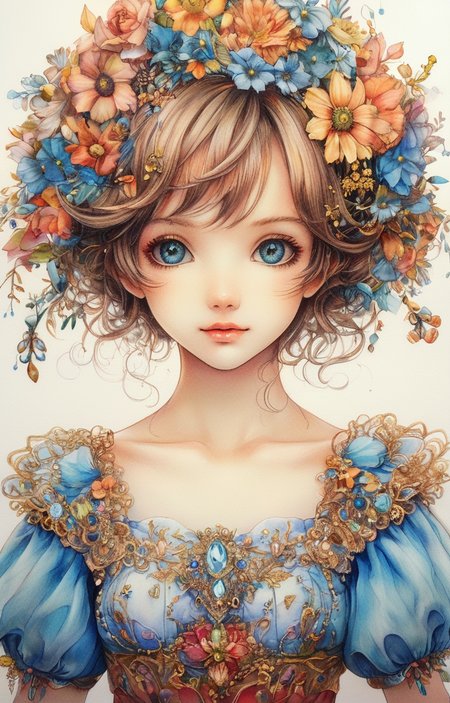 masterpiece,best quality,<lora:tbh237-sdxl:0.8>,illustration,style of  Johanna Basford portrait of idolmaster cinderella girls,
