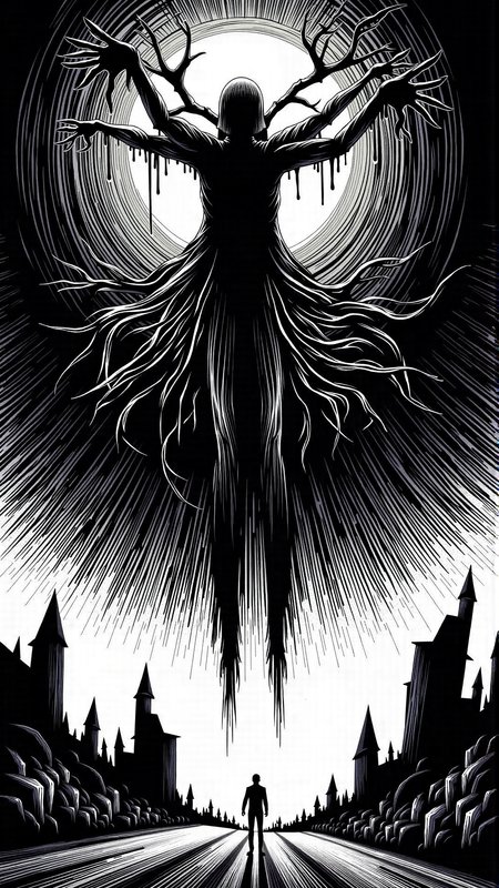 monochrome, lineart, dark, horror, <lora:vorticaFlux:0.65>