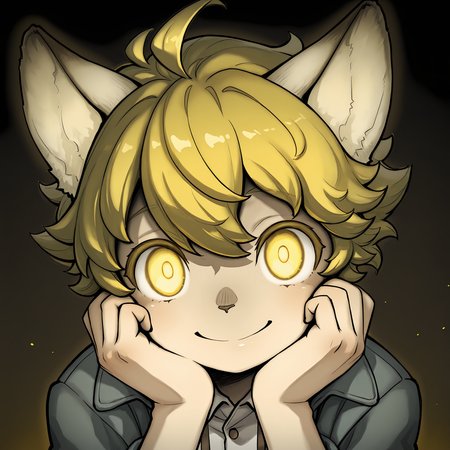 masterpiece, best quality, (absurdres), (highest quality), amazing quality, very aesthetic, no humans,
BREAK, <lora:Malt_Marzipan:1>, malt marzipan, fuga: melodies of steel, young male, 1boy, animal ears, yellow eyes, blonde hair, glowing eyes,
BREAK, suspenders, jacket, shirt,
BREAK, solo, hands on cheeks, head tilt, wide eyes, smile, closed mouth, (close-up), looking at viewer, stare, love, hearts